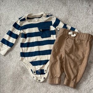 Carter's Navy & Cream Striped Bodysuit with Brown Jogger Pants
